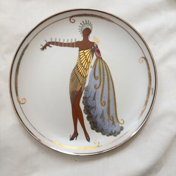 House of Erte Art Deco Seven Arts set of 6 Gilded Plates Franklin Vintage 1990s - Picture 13 of 16